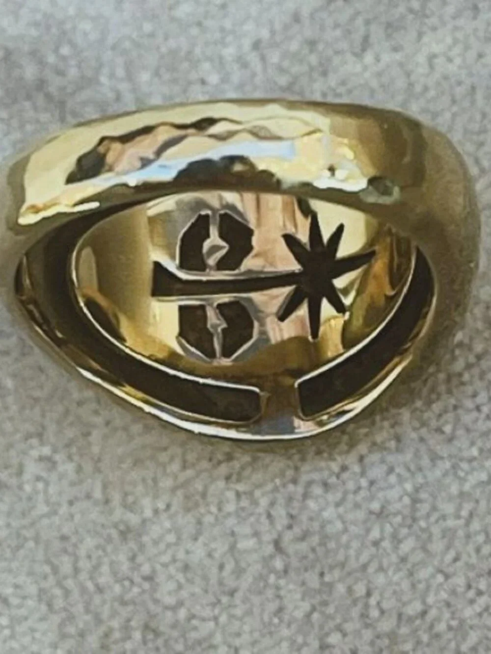 Torrini 1369 Authentic 14K Yellow Gold Hammered Sunburst Ring – Handmade Italy